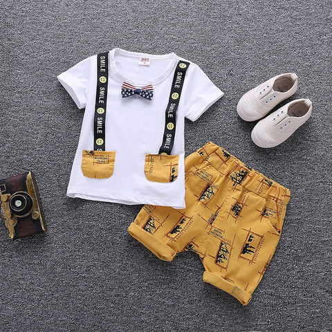 Cute Baby Boy Dress Shirts Sets Short Sleeve Mustache Printing