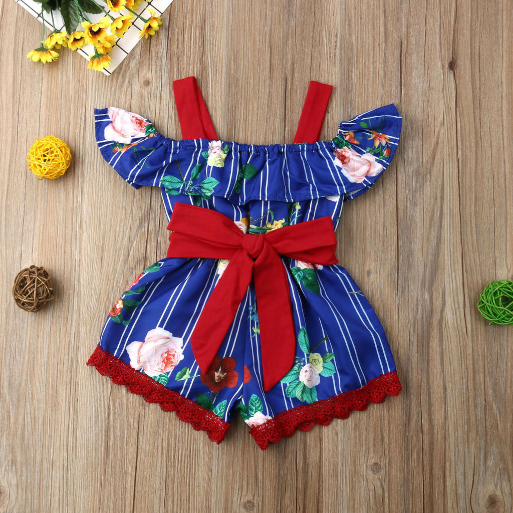Baby Girl Clothes Off Shoulder Flower Brightful Baby Rompers Short Pants