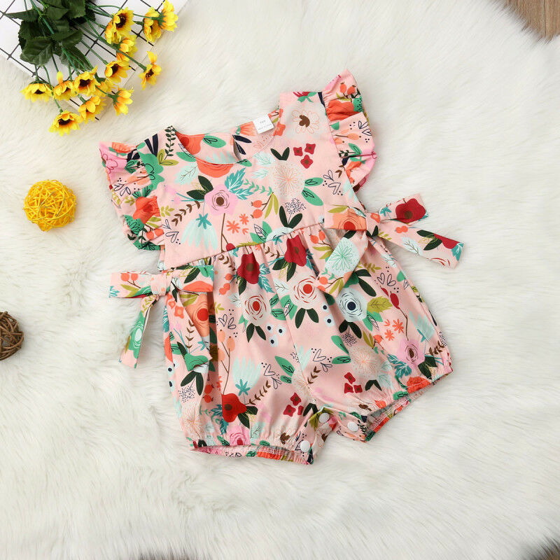 Floral Print Baby Girl Clothes Infant Ruffle Sleeveless Baby Rompers
