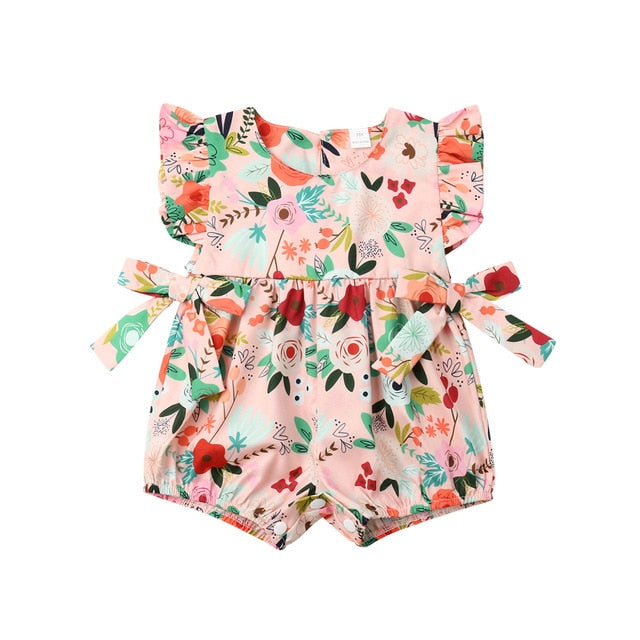 Floral Print Baby Girl Clothes Infant Ruffle Sleeveless Baby Rompers