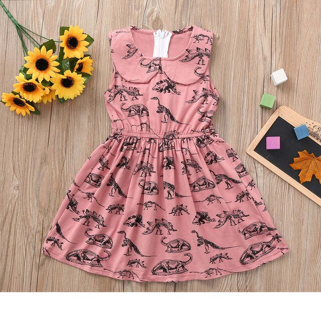Toddler Kids Dress Girls Cotton Casual Tops Dinosaur Printed